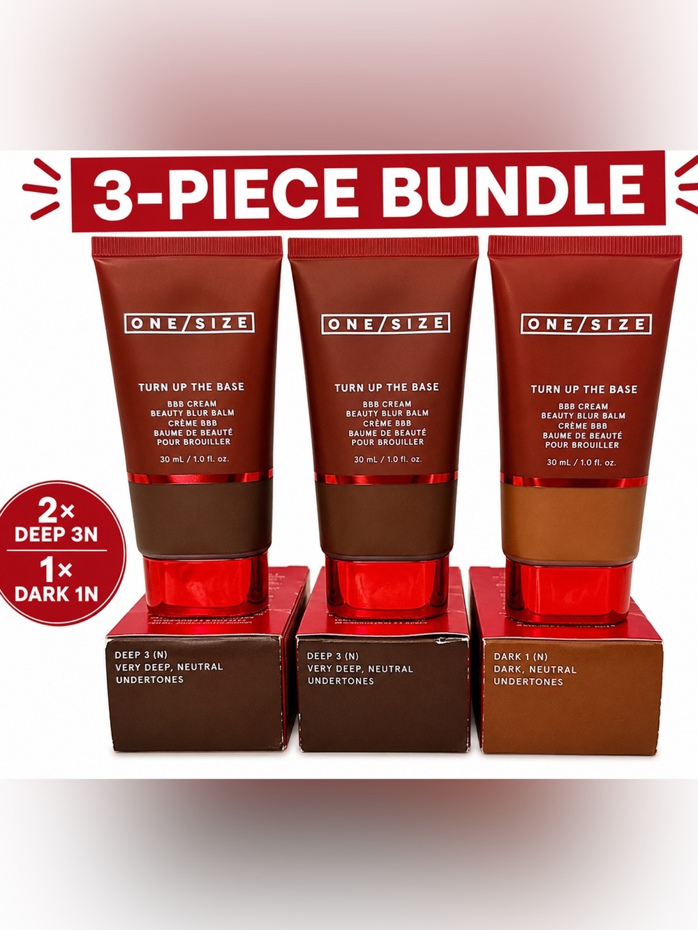 ONE/SIZE Turn Up The Base BBB Cream Bundle 3pc New | 2 Deep 3N + 1 Dark 1N